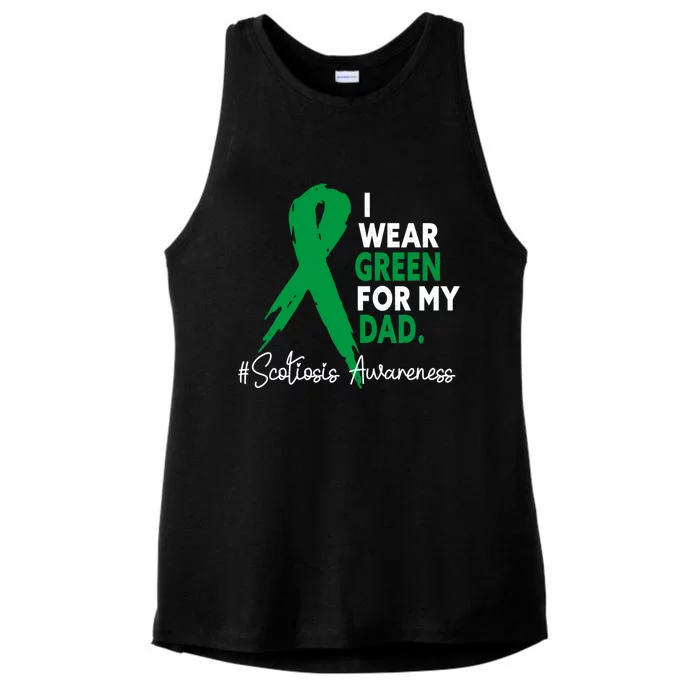 I Wear Green For My Dad Scoliosis Awareness Month Ribbon Cute Gift Ladies Tri-Blend Wicking Tank