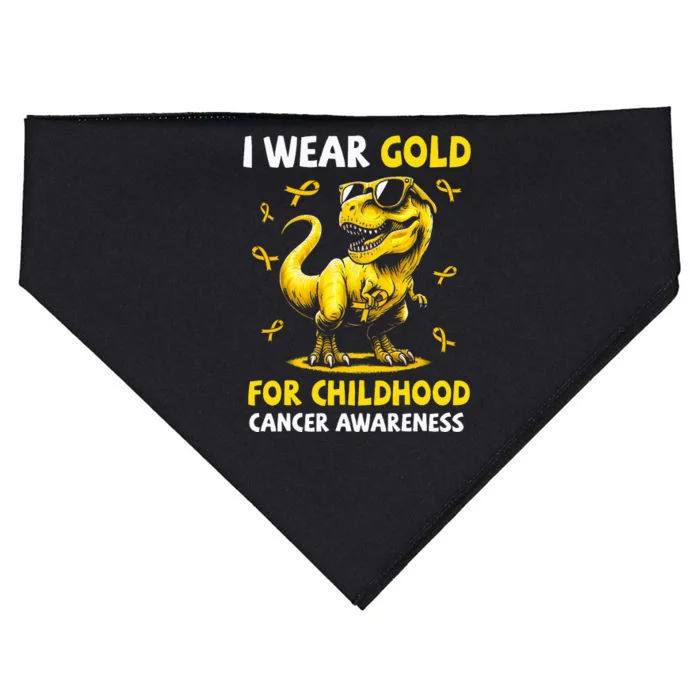 I Wear Gold For Childhood Cancer Awareness Dinosaur USA-Made Doggie Bandana