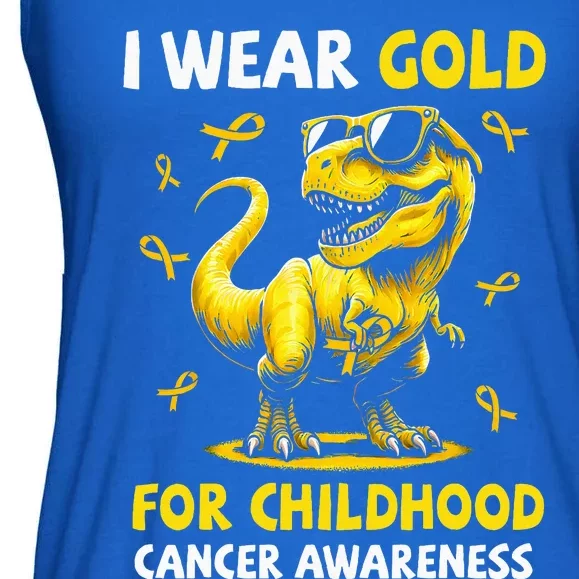 I Wear Gold For Childhood Cancer Awareness Dinosaur Ladies Essential Flowy Tank