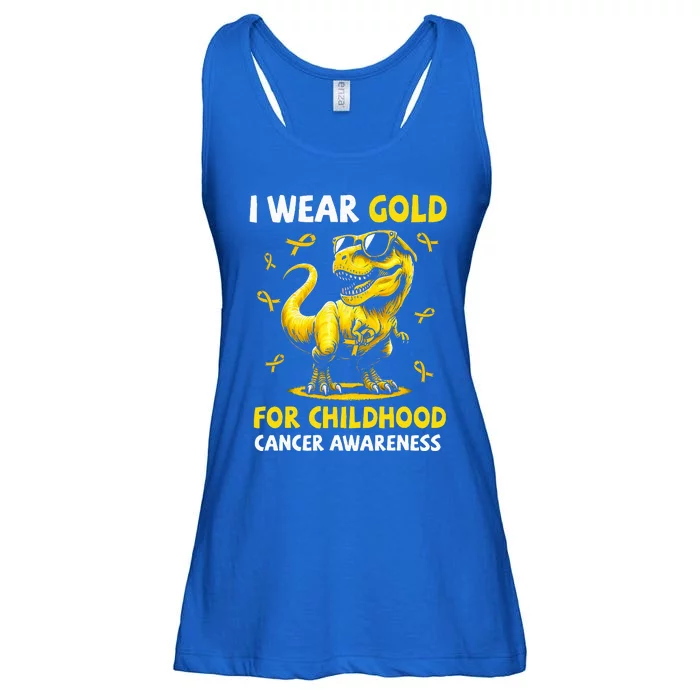 I Wear Gold For Childhood Cancer Awareness Dinosaur Ladies Essential Flowy Tank