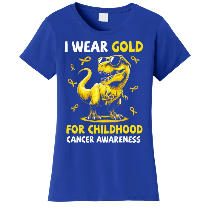 I Wear Gold For Childhood Cancer Awareness Dinosaur Women's T-Shirt