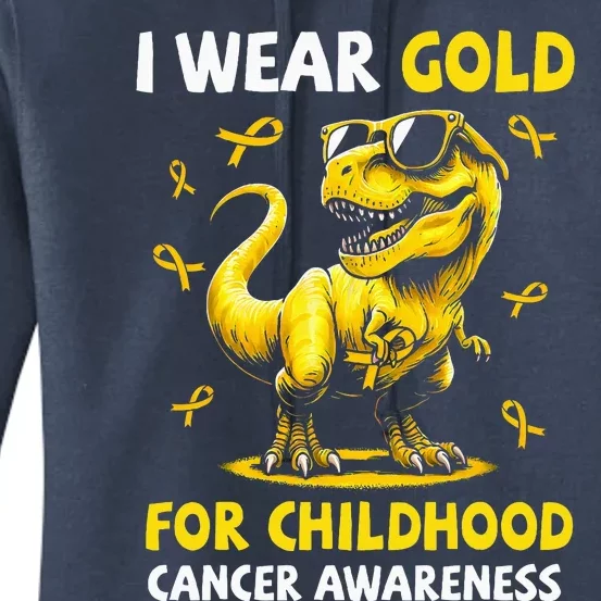 I Wear Gold For Childhood Cancer Awareness Dinosaur Women's Pullover Hoodie