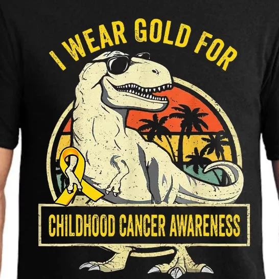 I Wear Gold For Childhood Cancer Awareness Dinosaur Pajama Set