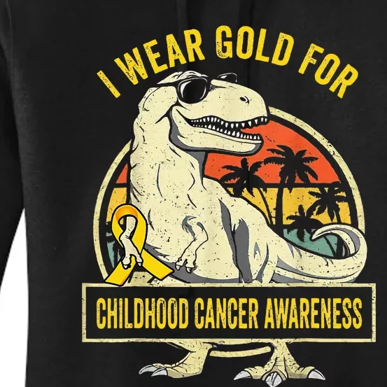 I Wear Gold For Childhood Cancer Awareness Dinosaur Women's Pullover Hoodie