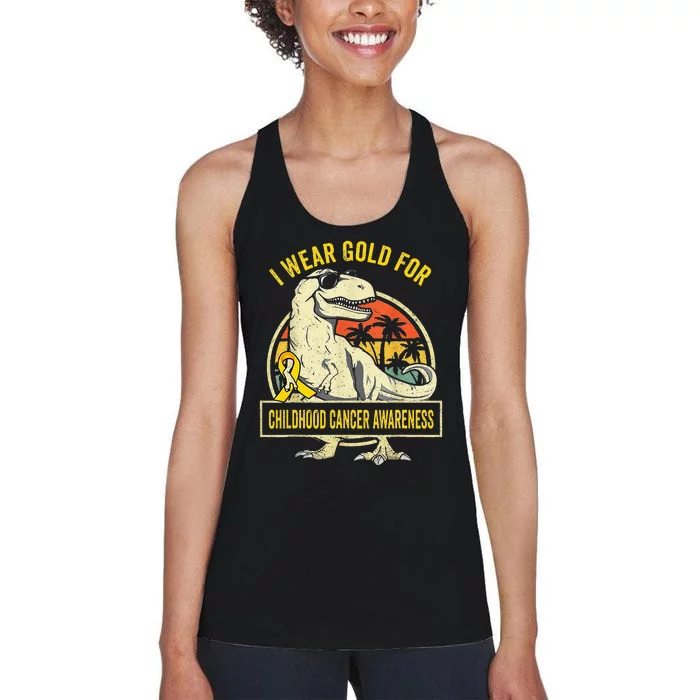 I Wear Gold For Childhood Cancer Awareness Dinosaur Women's Racerback Tank