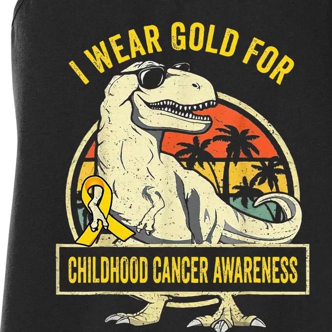 I Wear Gold For Childhood Cancer Awareness Dinosaur Women's Racerback Tank