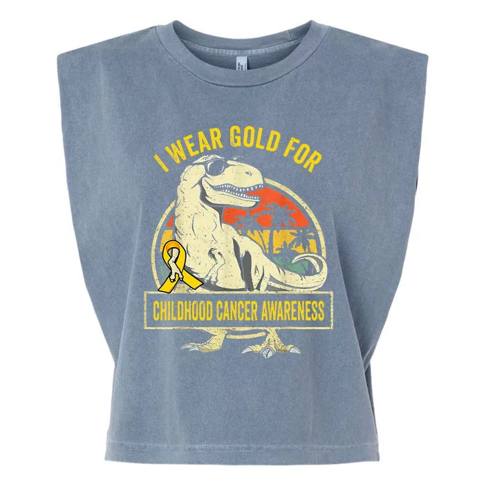 I Wear Gold For Childhood Cancer Awareness Dinosaur Garment-Dyed Women's Muscle Tee