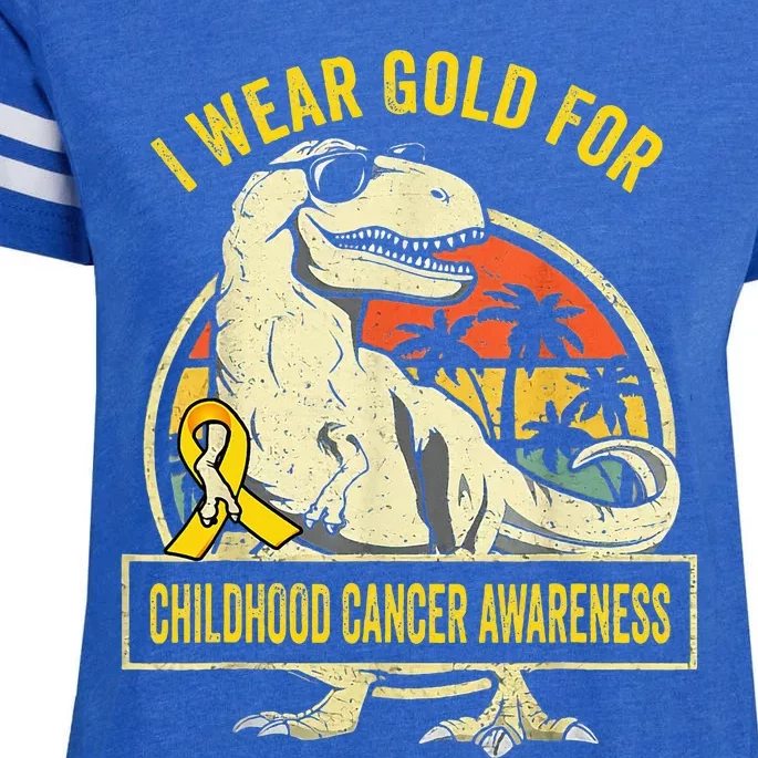 I Wear Gold For Childhood Cancer Awareness Dinosaur Enza Ladies Jersey Football T-Shirt