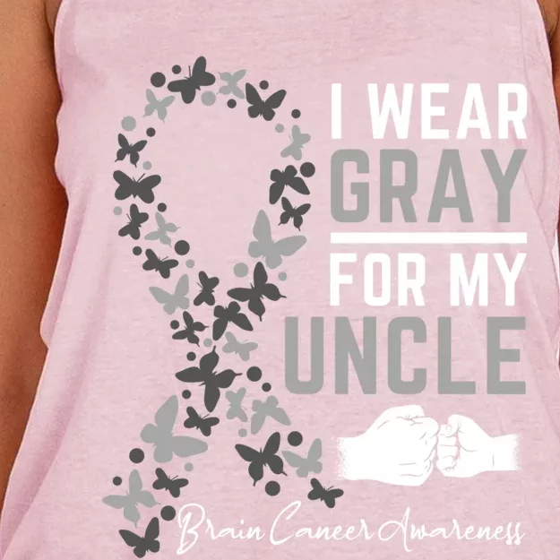 I Wear Gray For My Uncle Funny Gift Brain Cancer Awareness Funny Gift Women's Knotted Racerback Tank