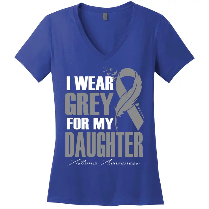 I Wear Grey For My Daughter Asthma Awareness Feather Great Gift Women's V-Neck T-Shirt