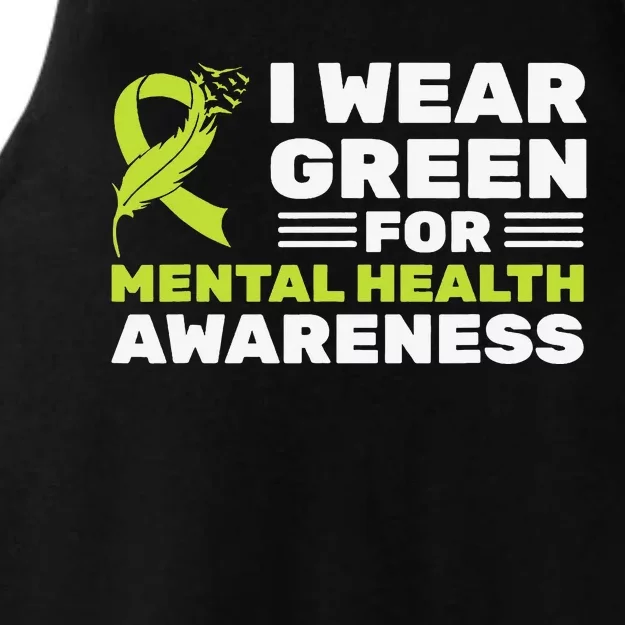 I Wear Green For Mental Health Awareness Month Green Ribbon Ladies Tri-Blend Wicking Tank