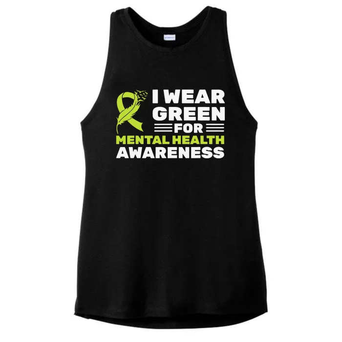 I Wear Green For Mental Health Awareness Month Green Ribbon Ladies Tri-Blend Wicking Tank