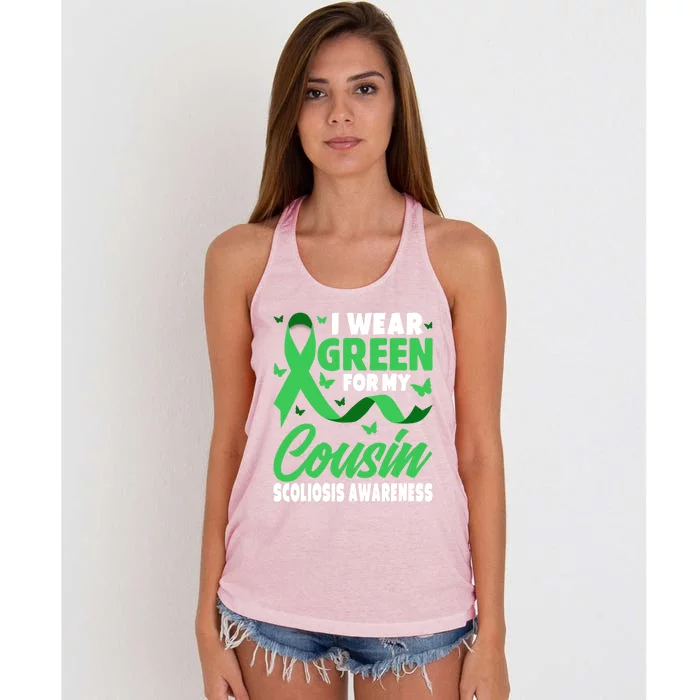 I Wear Green For My Warrior Cousin For Scoliosis Awareness Funny Gift Women's Knotted Racerback Tank