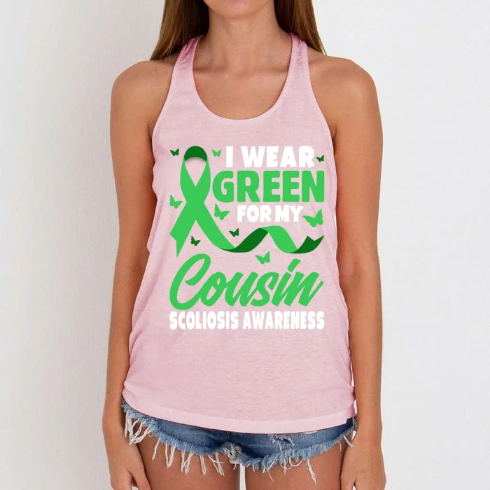 I Wear Green For My Warrior Cousin For Scoliosis Awareness Funny Gift Women's Knotted Racerback Tank