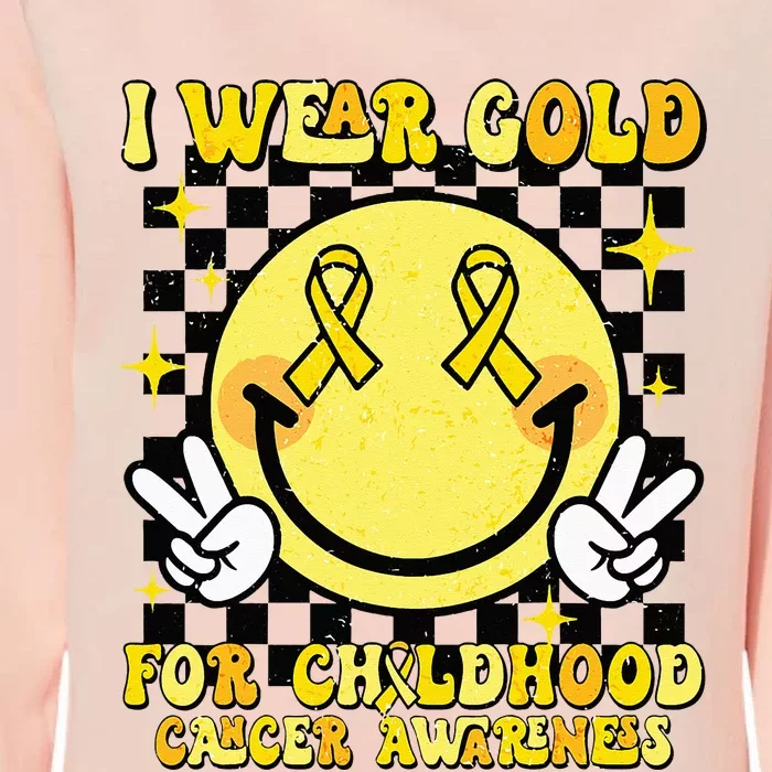 I Wear Gold For Childhood Cancer Awareness Smile Face Groovy Womens California Wash Sweatshirt