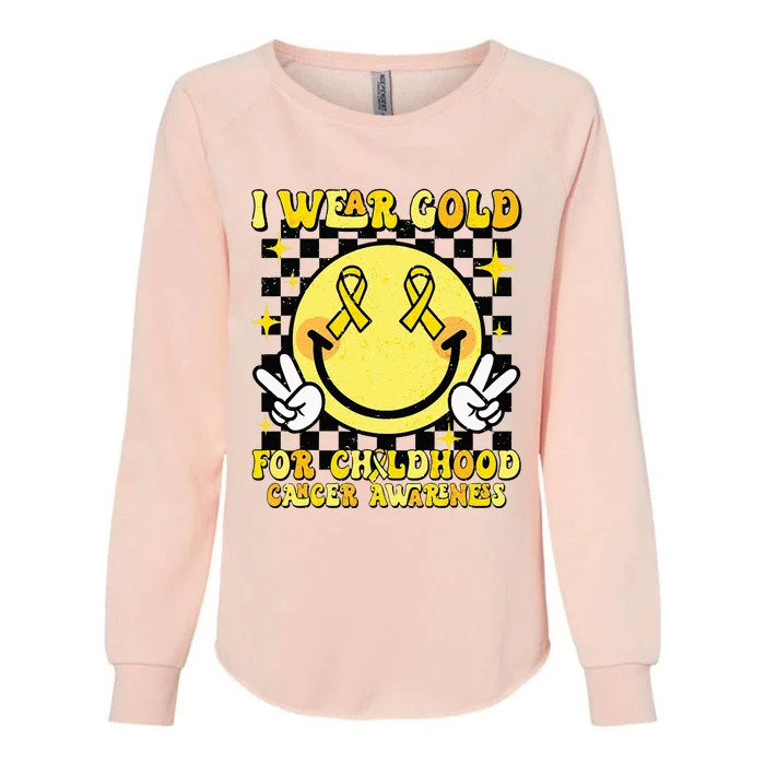 I Wear Gold For Childhood Cancer Awareness Smile Face Groovy Womens California Wash Sweatshirt