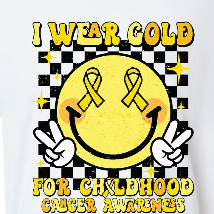 I Wear Gold For Childhood Cancer Awareness Smile Face Groovy Sueded Cloud Jersey T-Shirt