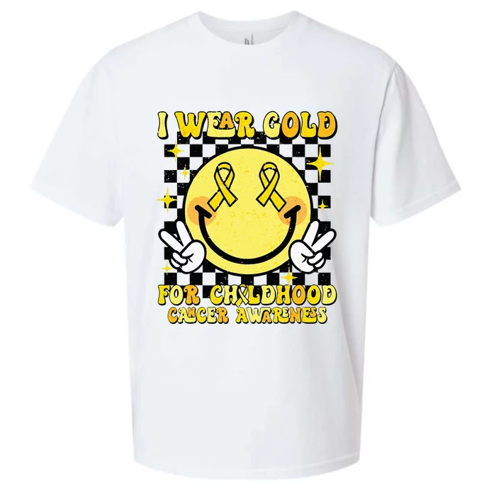 I Wear Gold For Childhood Cancer Awareness Smile Face Groovy Sueded Cloud Jersey T-Shirt