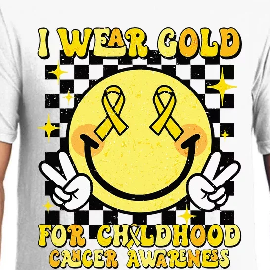 I Wear Gold For Childhood Cancer Awareness Smile Face Groovy Pajama Set