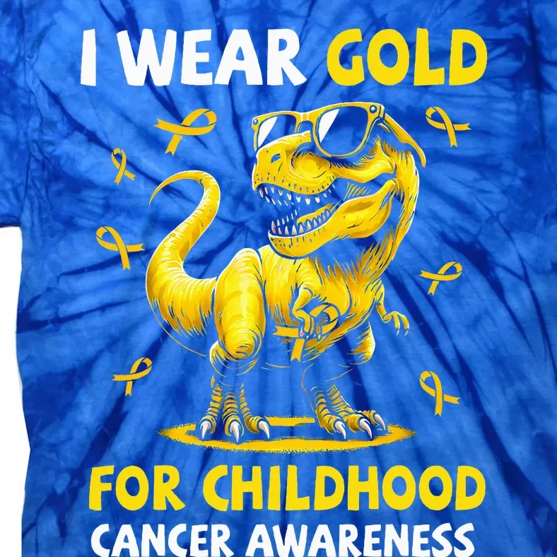 I Wear Gold For Childhood Cancer Awareness Dinosaur Tie-Dye T-Shirt