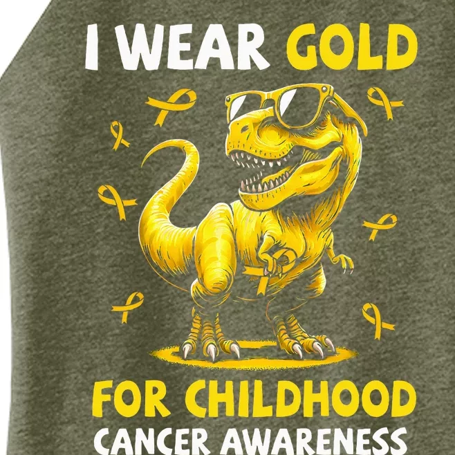 I Wear Gold For Childhood Cancer Awareness Dinosaur Women’s Perfect Tri Rocker Tank