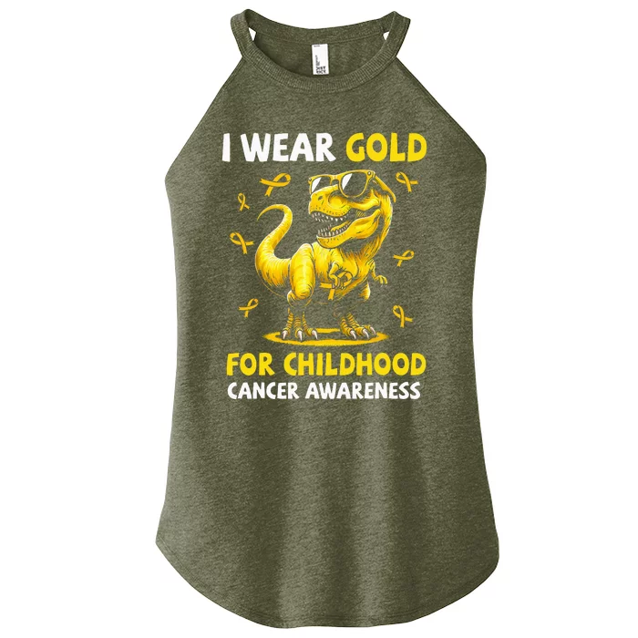 I Wear Gold For Childhood Cancer Awareness Dinosaur Women’s Perfect Tri Rocker Tank