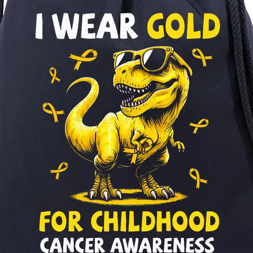 I Wear Gold For Childhood Cancer Awareness Dinosaur Drawstring Bag