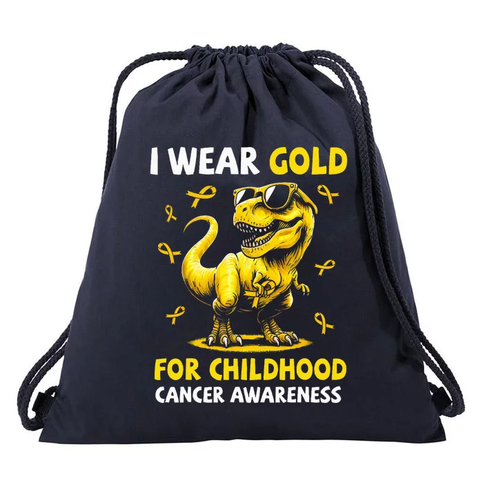 I Wear Gold For Childhood Cancer Awareness Dinosaur Drawstring Bag