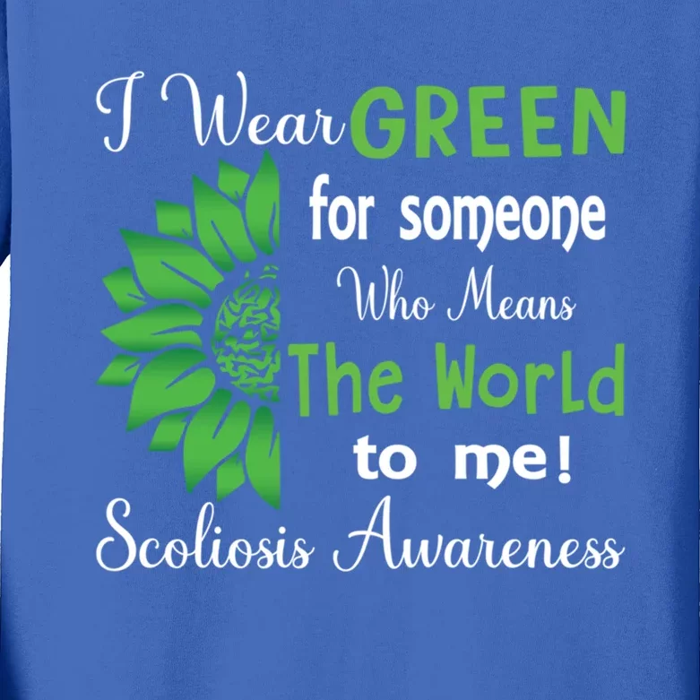 I Wear Green For Scoliosis Awareness Month Green Sunflower Cute Gift Kids Long Sleeve Shirt