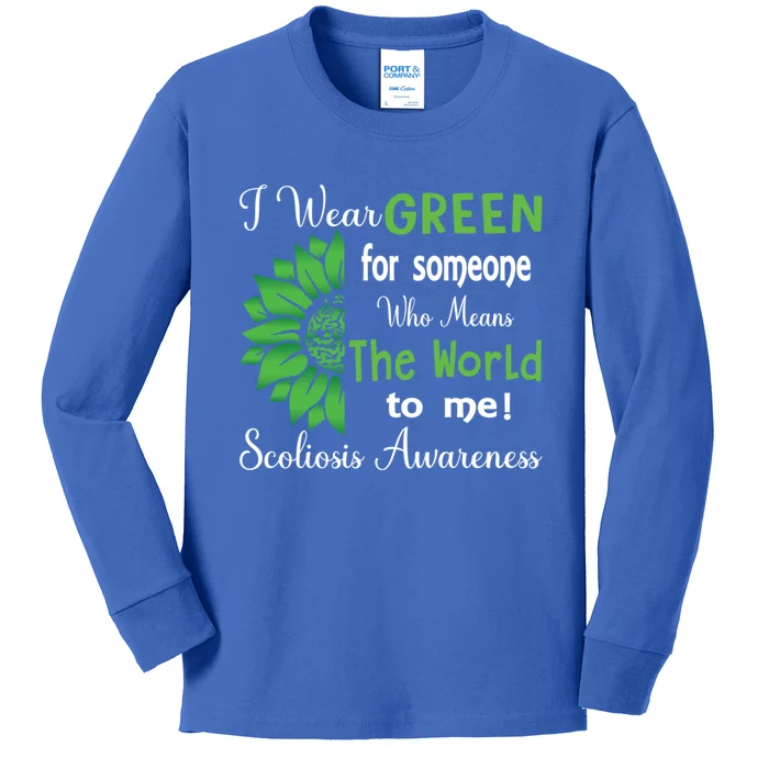 I Wear Green For Scoliosis Awareness Month Green Sunflower Cute Gift Kids Long Sleeve Shirt