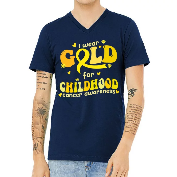 I Wear Gold For Childhood Cancer Awareness V-Neck T-Shirt