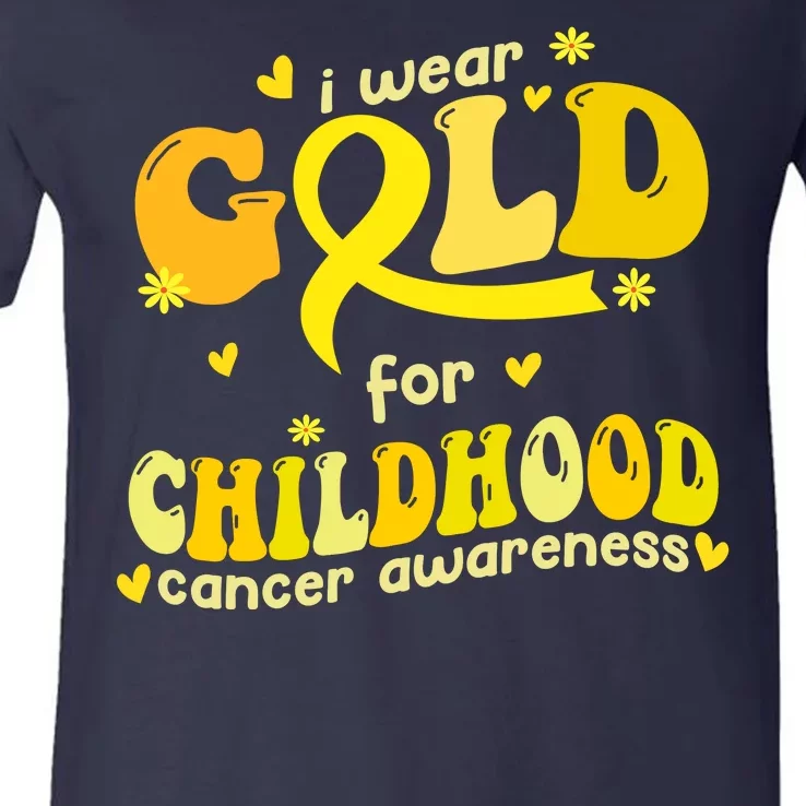 I Wear Gold For Childhood Cancer Awareness V-Neck T-Shirt