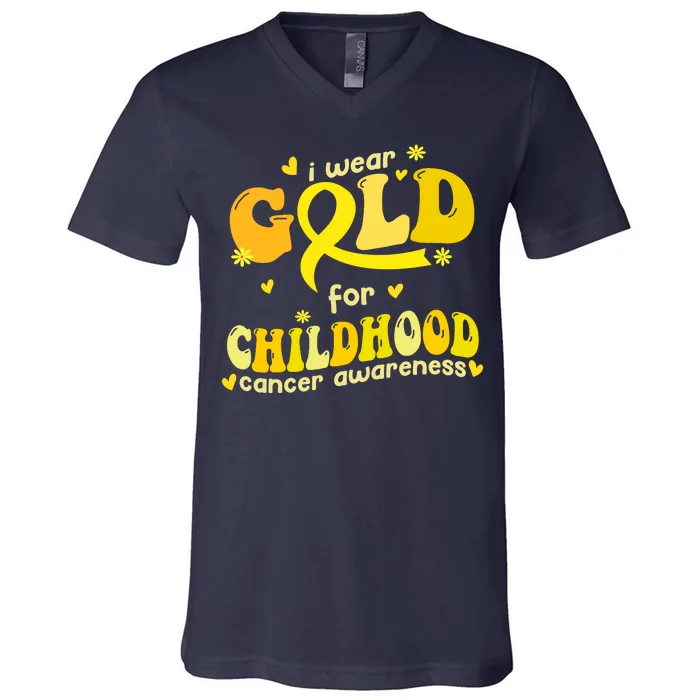 I Wear Gold For Childhood Cancer Awareness V-Neck T-Shirt