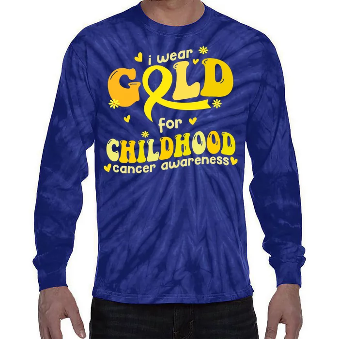 I Wear Gold For Childhood Cancer Awareness Tie-Dye Long Sleeve Shirt