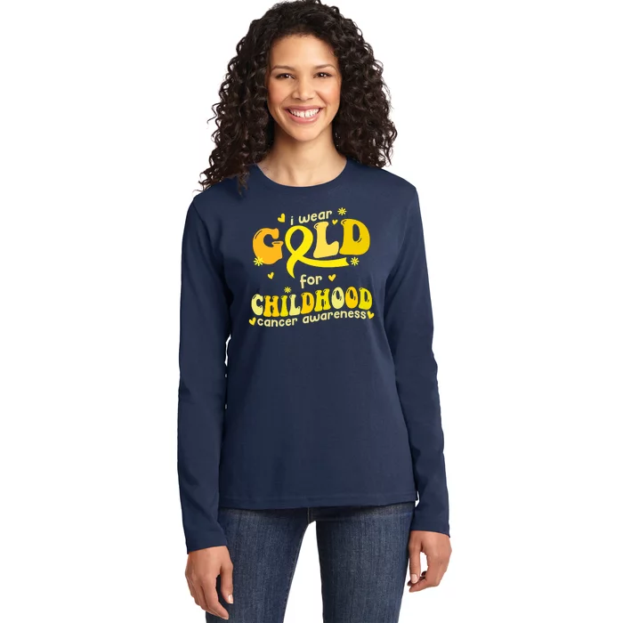 I Wear Gold For Childhood Cancer Awareness Ladies Long Sleeve Shirt