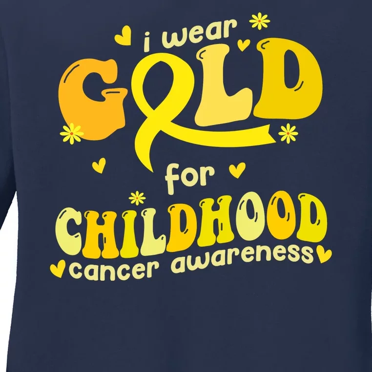 I Wear Gold For Childhood Cancer Awareness Ladies Long Sleeve Shirt