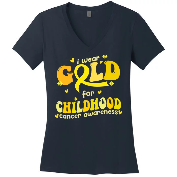 I Wear Gold For Childhood Cancer Awareness Women's V-Neck T-Shirt