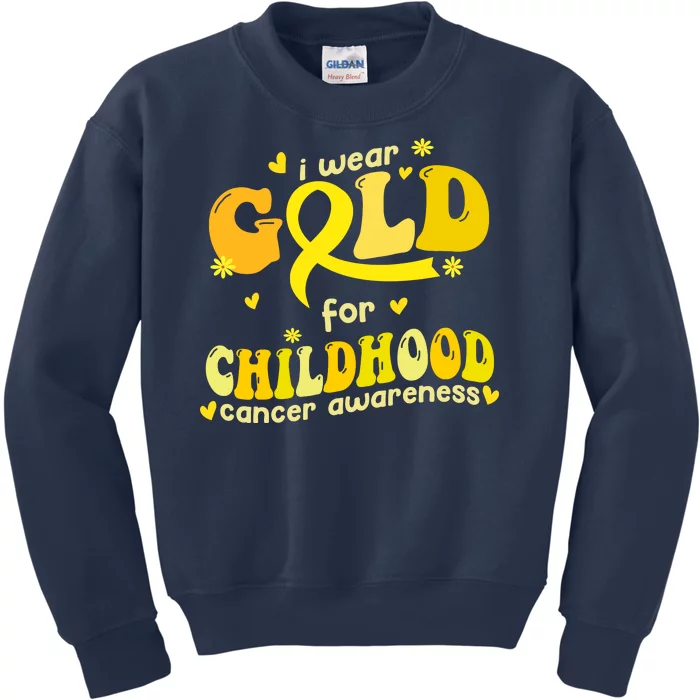 I Wear Gold For Childhood Cancer Awareness Kids Sweatshirt