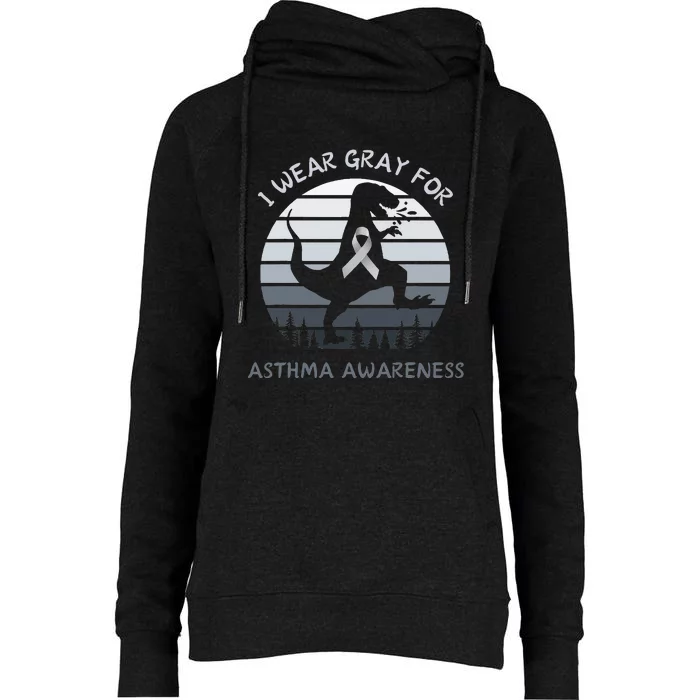 I Wear Gray For Asthma Awareness Trex Retro Sunset Womens Funnel Neck Pullover Hood