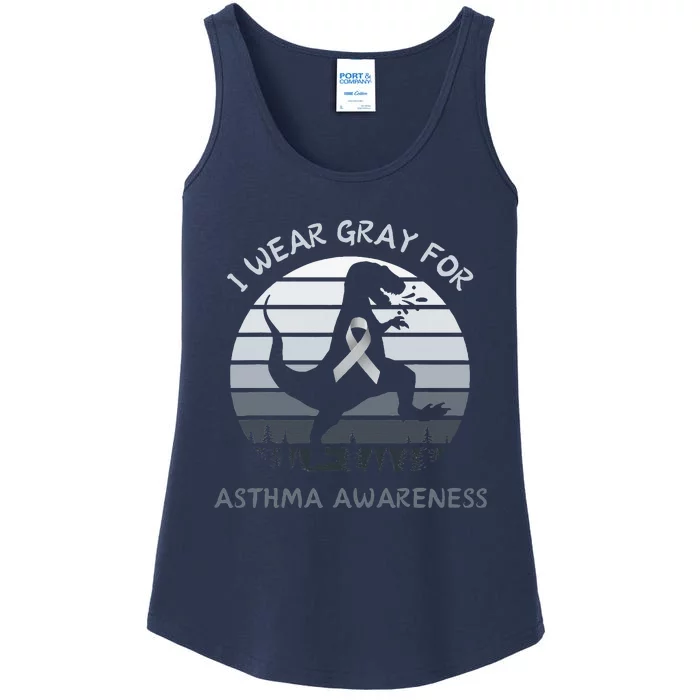 I Wear Gray For Asthma Awareness Trex Retro Sunset Ladies Essential Tank