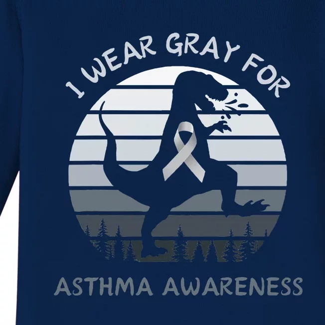 I Wear Gray For Asthma Awareness Trex Retro Sunset Baby Long Sleeve Bodysuit