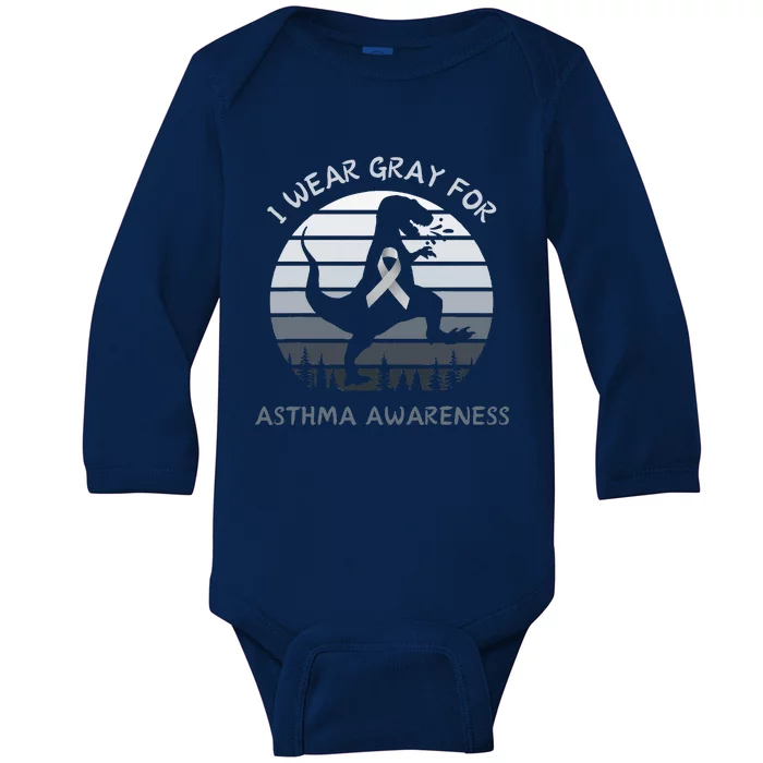 I Wear Gray For Asthma Awareness Trex Retro Sunset Baby Long Sleeve Bodysuit