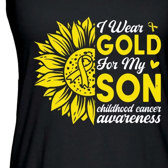 I Wear Gold For My Son Childhood Cancer Awareness Ladies Essential Flowy Tank