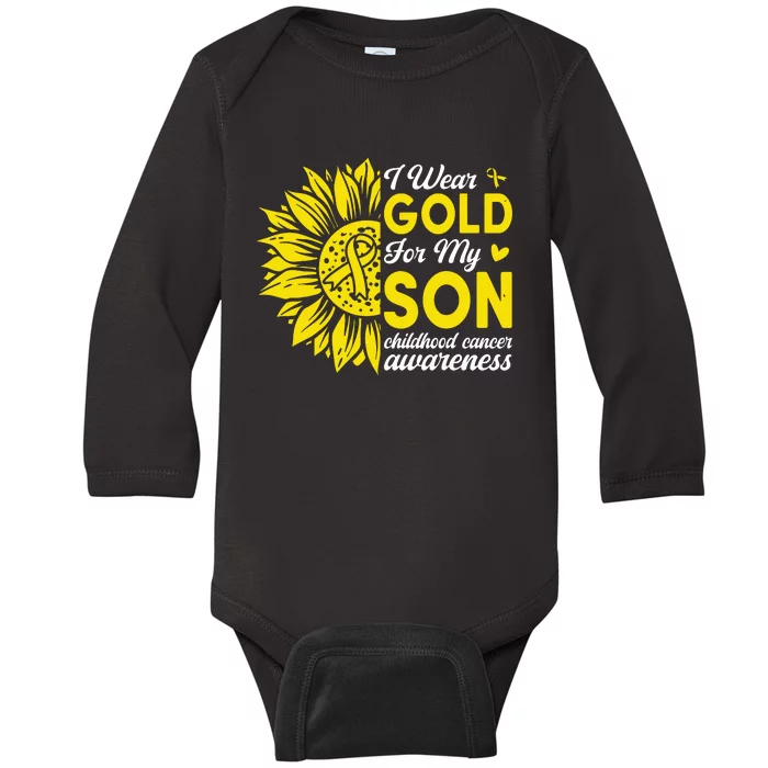 I Wear Gold For My Son Childhood Cancer Awareness Baby Long Sleeve Bodysuit