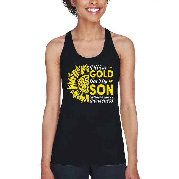 I Wear Gold For My Son Childhood Cancer Awareness Women's Racerback Tank