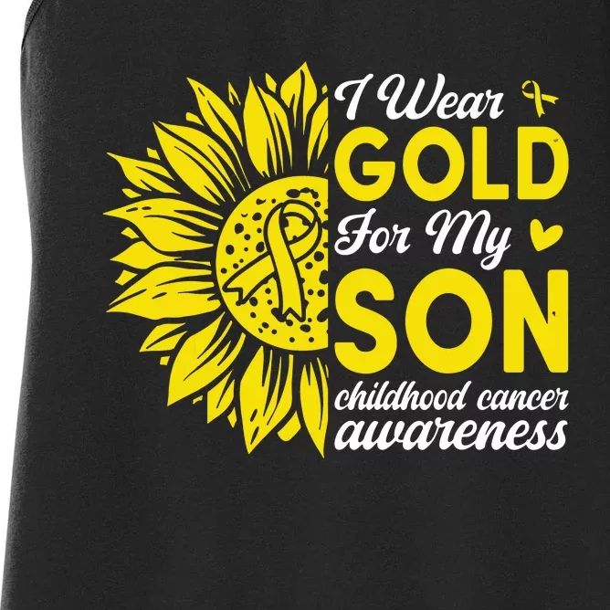 I Wear Gold For My Son Childhood Cancer Awareness Women's Racerback Tank