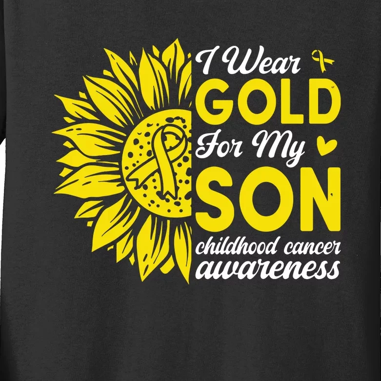 I Wear Gold For My Son Childhood Cancer Awareness Kids Long Sleeve Shirt