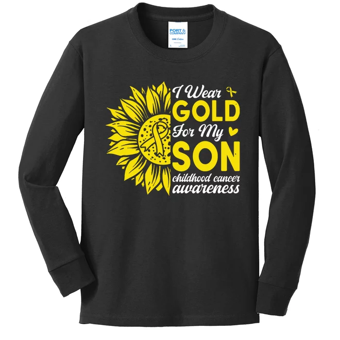 I Wear Gold For My Son Childhood Cancer Awareness Kids Long Sleeve Shirt