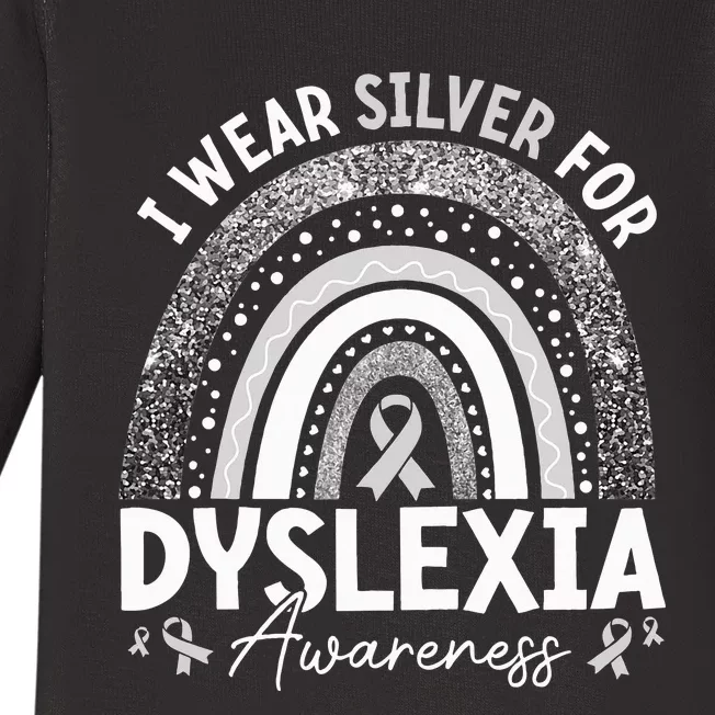 I Wear Gray Ribbon For Dyslexia Awareness Baby Long Sleeve Bodysuit