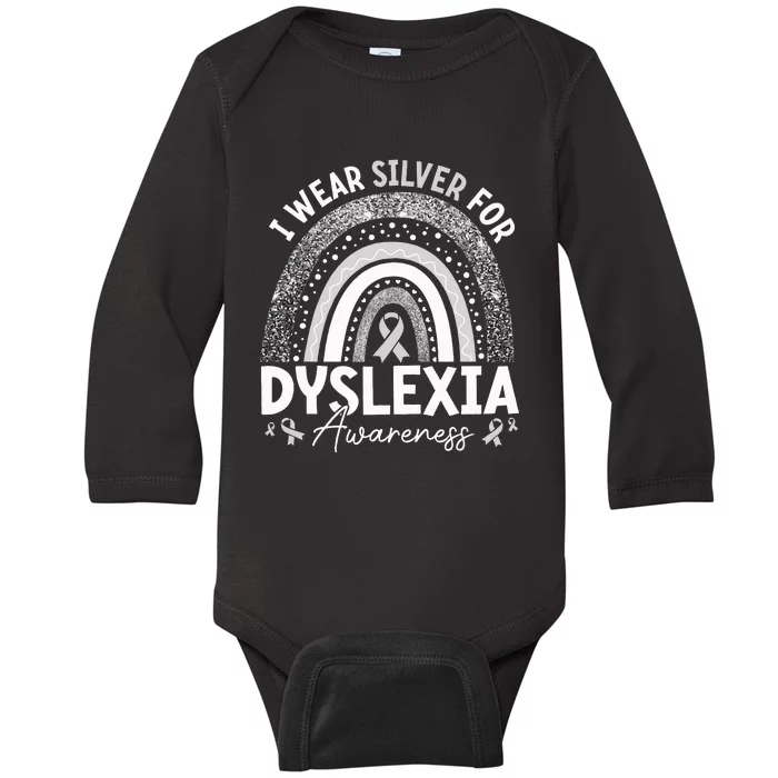 I Wear Gray Ribbon For Dyslexia Awareness Baby Long Sleeve Bodysuit